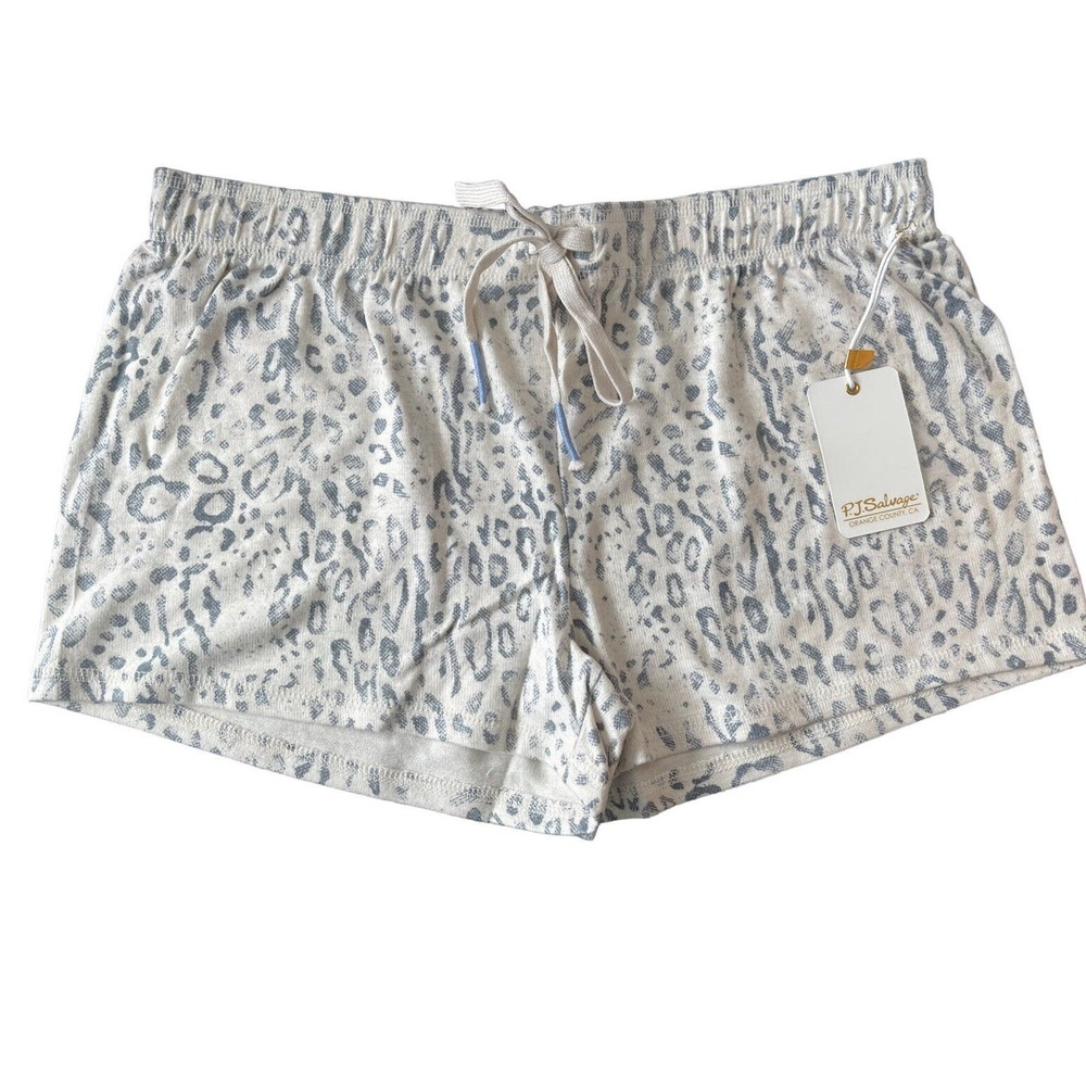 NWT PJ Salvage XS Ivory Gray LEOPARD SOFT Knit Pajama Lounge Shorts #7177